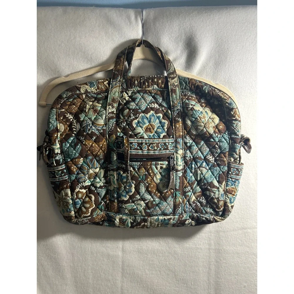 Vera Bradley Mesa Brown Quilted Laptop Bag Floral Tech Case Blue Brown Cotton